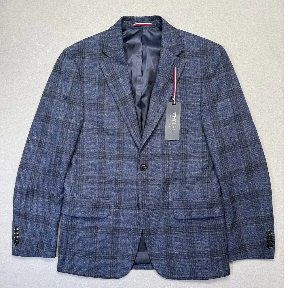Tommy Hilfiger Men's Modern-Fit Check Sport Coat navy/brown 36S $295